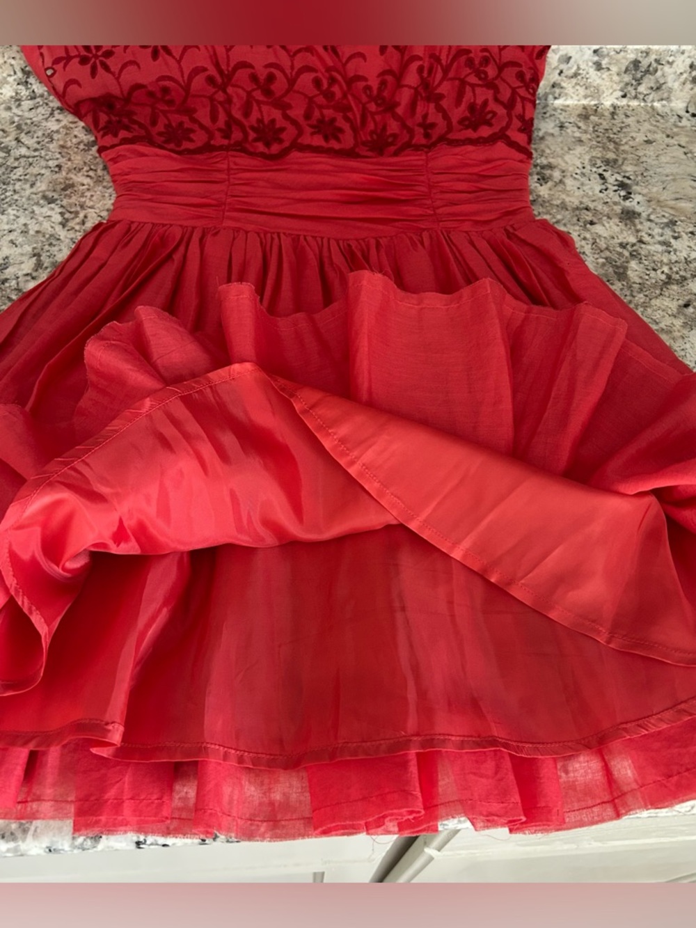 Free People Rose Garden Floral Eyelet Embroidered Red Poppy Dress Size 2 Boho - Picture 10 of 14